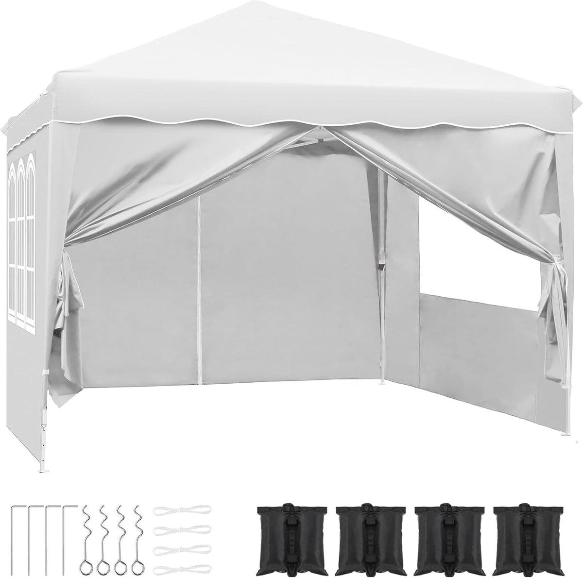 carpa, LIFERUN, Gazebo 3 x 3, Impermeable Estable Plegable con 4 PCS Saco Terrero y Paredes Laterales - Resistente al Invierno