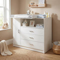 cómoda, ecomi, Cambiador para bebé en Madera con Plan de Cambiar, Color Blanco, 3 cajones, 1 puerta, tiradores cromados