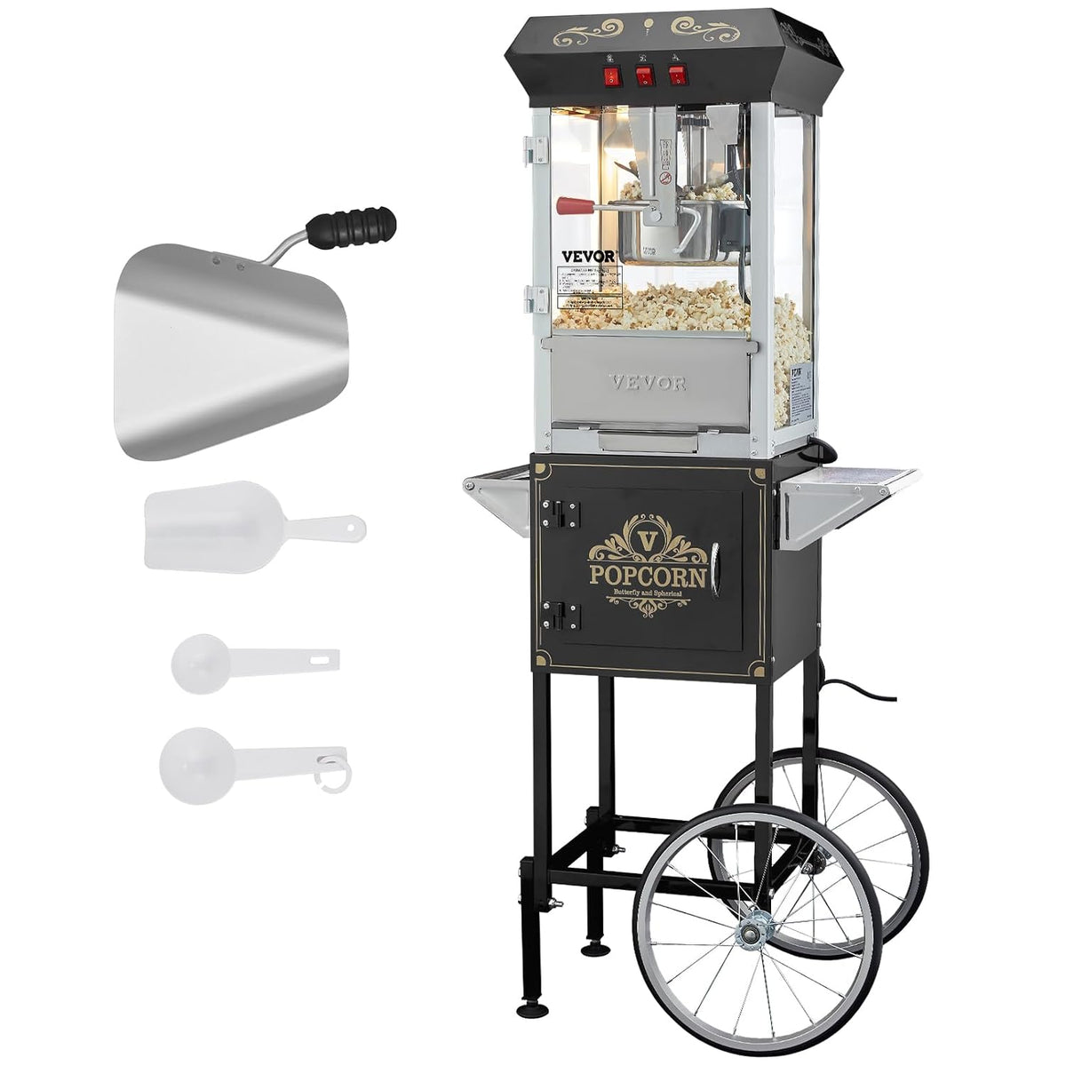 VEVOR Máquinas de palomita, con Vidrio Templado, Estilo Cine, Alto Rendimiento, 850 W, 8 oz Que Prepara 48 Tazas por Tanda, Negro