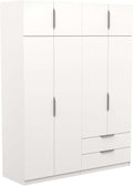 armario, Miroytengo, Blanco Mate o Roble Kronberg o en Blanco y Roble 203x158x51 cm, 8 Puertas y 2 Cajones, Vestidor con Diferentes Compartimentos