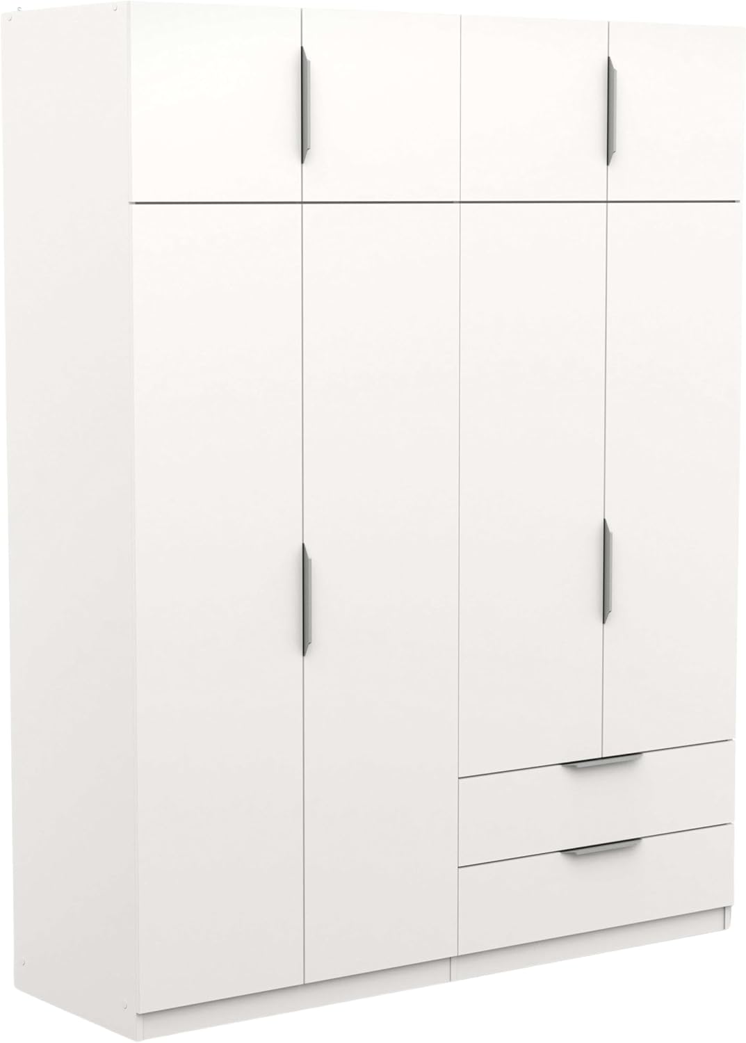armario, Miroytengo, Blanco Mate o Roble Kronberg o en Blanco y Roble 203x158x51 cm, 8 Puertas y 2 Cajones, Vestidor con Diferentes Compartimentos