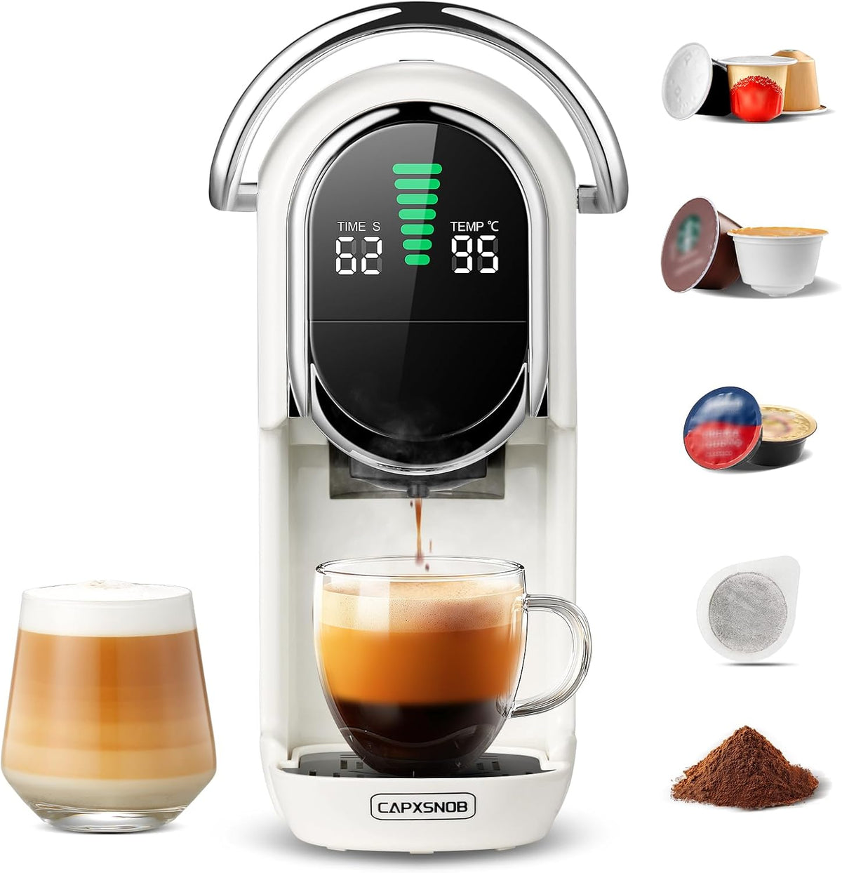cafetera, CAPXSNOB, ESE 44mm y café molido, 20bars, 1450W, Dolce Gusto, Lavazza A Modo Mio, Pantalla LED
