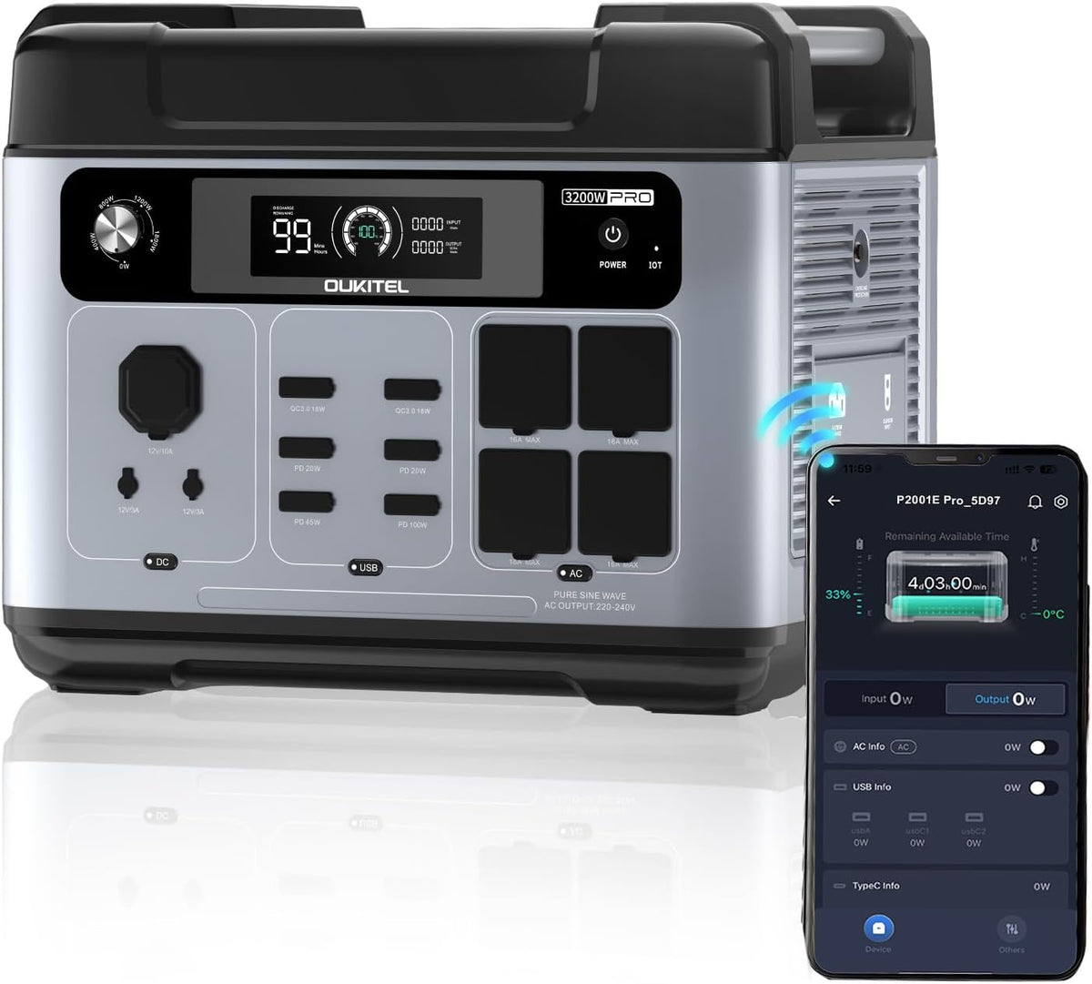 generador P2001, Genérico, OUKITEL P2001 Pro Estación de Energía Portátil 2048Wh, Batería LiFePO4 de 4000 Ciclos CA, Carga Rápida, Acampada