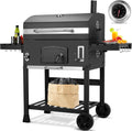 barbacoa de carbón 2PCS, LIFERUN, con 2PCS Ruedas, 138x155x61 cm, Parrilla Barbacoa Carbon con Tapa, XXL BBQ Smoker, Parrilla con Carrito, Termómetro