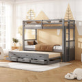 cama, Lcoho, estructura de madera de pino y tablero de fibra de densidad media con escalera y extraíble y 3 cajones (gris), Litera de 90 x 200 cm