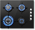 Placa, SNDOAS, Encimera Gas Vidrio Templado 4 Fuegos, 8000 W, 220-240 V, Natural, Propano, Negro
