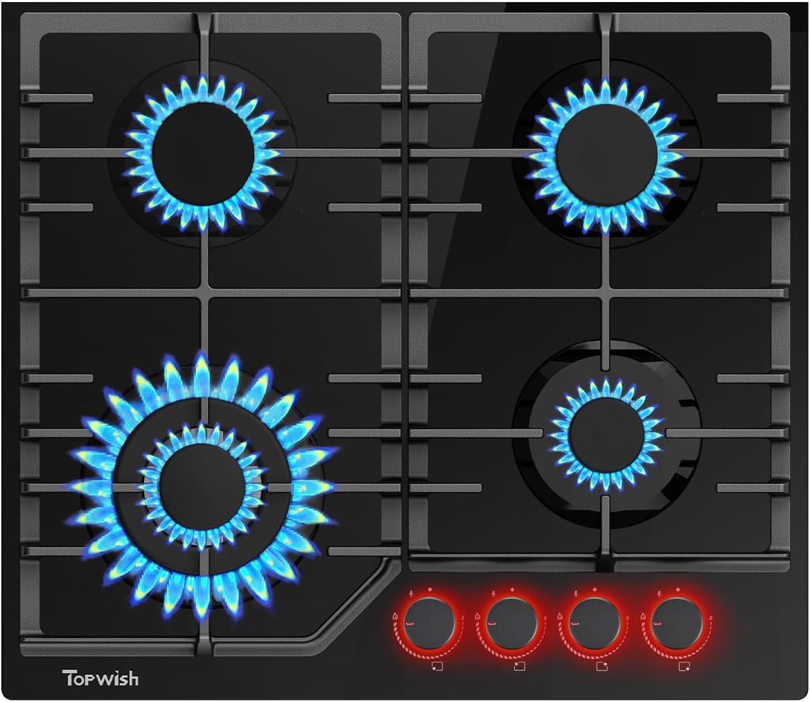 Placa, TOPWISH, 8000W, NG, LPG convertible, encendido eléctrico, con rojo mando giratorio iluminado