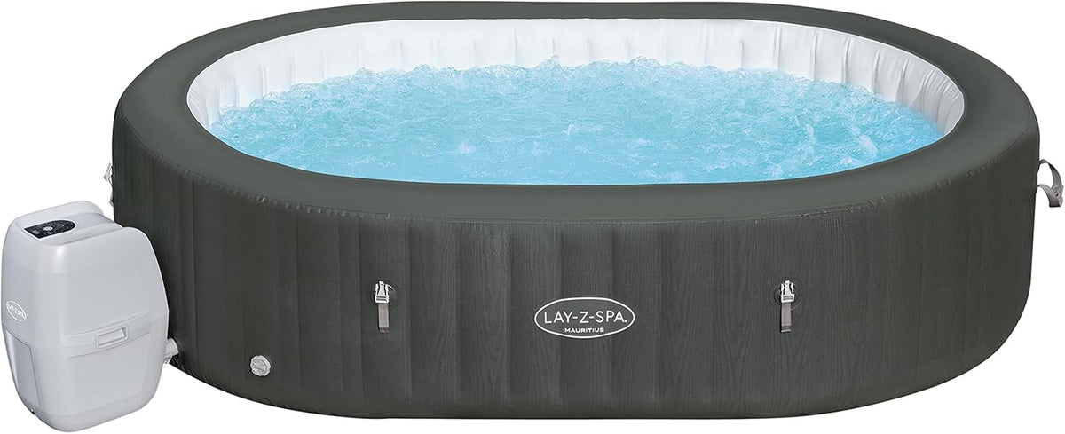 Bañeras de hidromasaje, Bestway, SPA Hinchable Lay-Z Mauritius 180 Burbujas AirJet 270x180×71 cm para 7 Personas Ovalado Gris