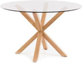 Mesa, Noorsk Design, Redonda de Comedor de Cristal - Patas Metálicas Acabado Efecto Madera