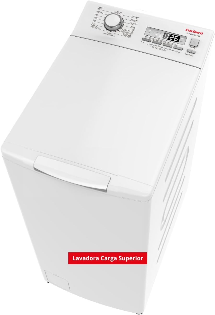lavadora CLACSM7524D, Corbero, Corberó - Carga Superior 7.5kg, 1200 RPM, 16 Programas, Función Vapor, ECO, limpieza tambor, Inicio Diferido, Blanco