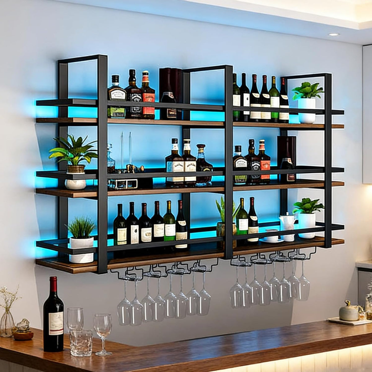 Botellero, DSVONAUS, 3 Niveles Soporte para Botellas de Metal con Soporte para Copas de Vino