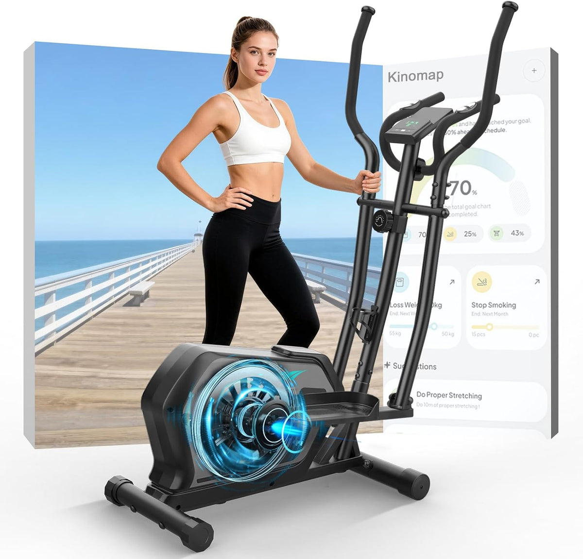 Elíptica 287LBS, Cowmew, 3 en 1 Máquina para Casa con 16 Niveles de Resistencia, Bluetooth App y Soporte para Dispositivos, Monitor LCD