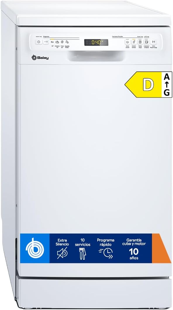 lavavajillas 3VN4031BA, Balay Electrodomésticos, 10 Servicios, Silencioso, La solución silenciosa para cocinas pequeñas con su motor ExtraSilencio.