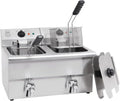 Freidora GDF5028, METRO Professional, Doble GDF5028, 2x 8 L, con Grifo, Regulador de Temperatura, Zona Fría, Plateado, Acero Inoxidable SS304