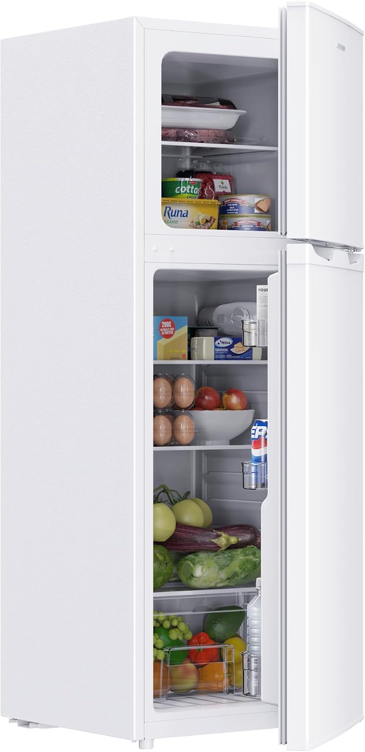 frigorífico combi TM132, Upstreman, Nevera Combi 132L, Frigorifico Dos Puertas (98L Refrigeración + 34L Congelador), 7 Niveles de Temperatura