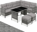 conjunto de muebles de jardín, tectake, Conjunto Jardín de Ratán Mesa y Cojines, Conjunto Terraza Resistente a la Intemperie, Sofá de Esquina, Beige