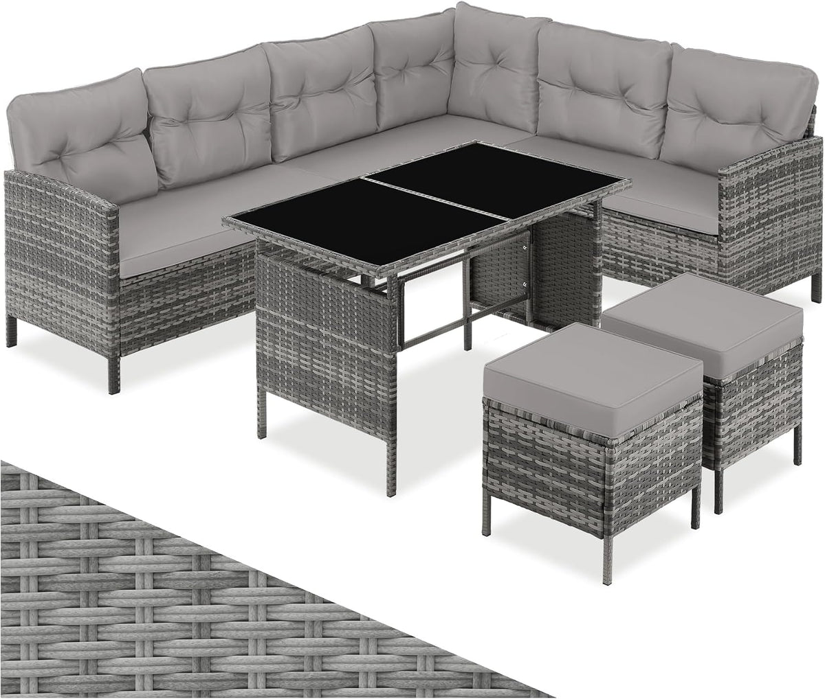 conjunto de muebles de jardín, tectake, Conjunto Jardín de Ratán Mesa y Cojines, Conjunto Terraza Resistente a la Intemperie, Sofá de Esquina, Beige