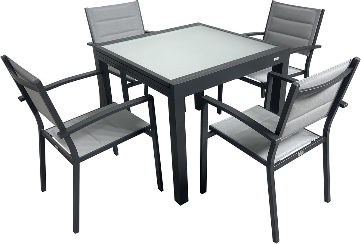 Juegos de comedor, MOMMA HOME, Conjunto Muebles Jardín Exterior 5 Piezas, Mesa y Sillas Terraza Impermeables, Resistentes a Exterior (Gris Antracita)