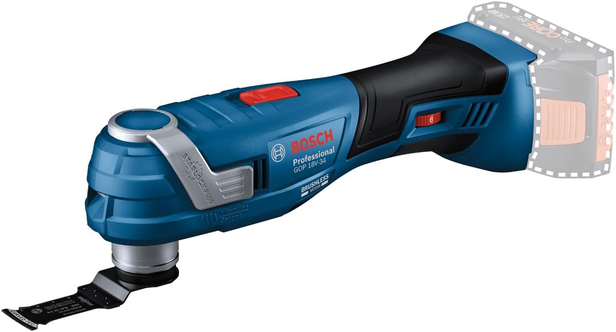 Herramientas rotativa 18V-34, Bosch Professional, empuñadura estrecha de 180 mm, incl. 1 hoja de sierra, Vibration Control, cargador), sin batería