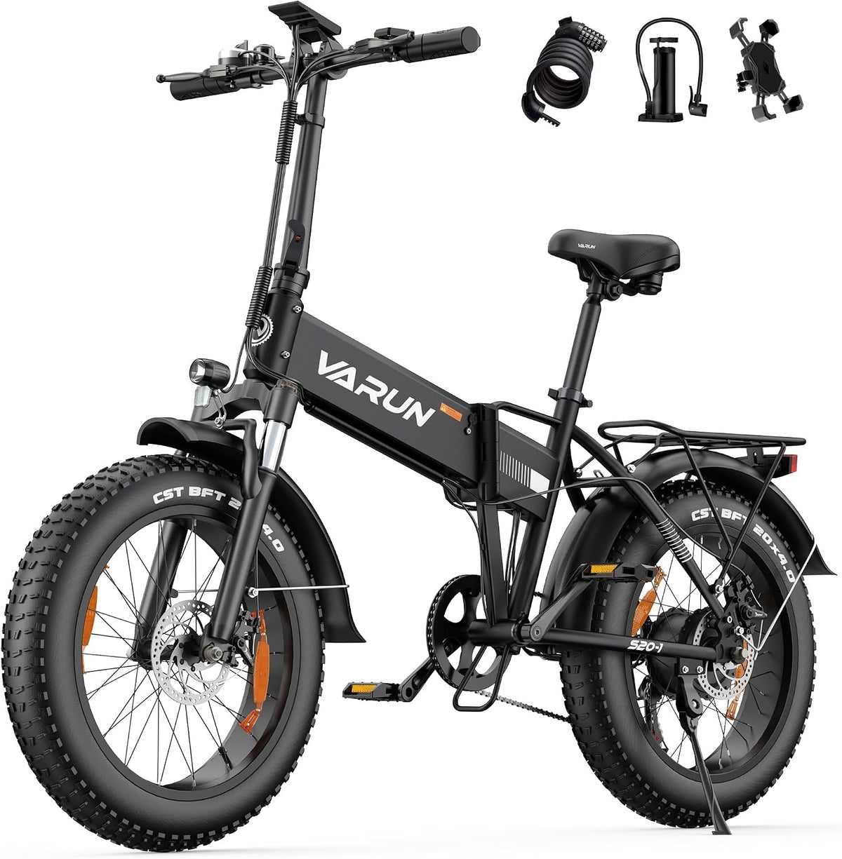bicicleta eléctrica, VARUN, 20''×4.0'' neumáticos anchos Bici Electrica, Batería Extraíble de 48V 13Ah, Autonomía de 120Km, 7 Velocidades