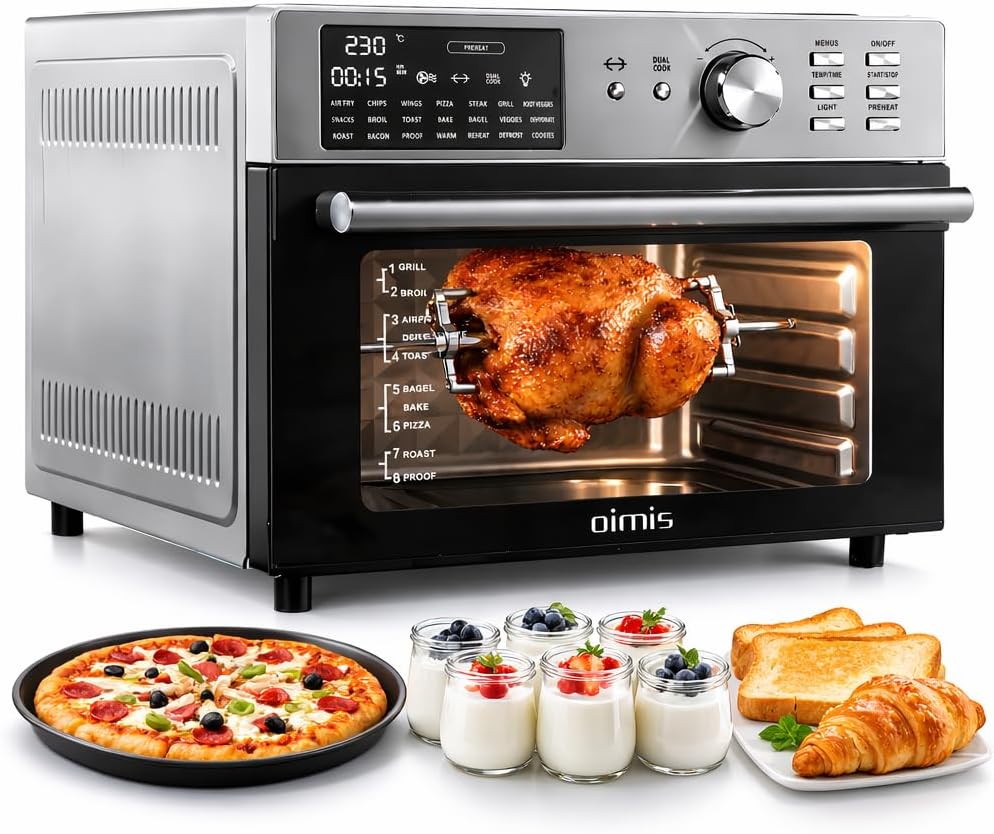 freidora de aire, OIMIS, 21 Pre Programas, 30°-230°, 7 Accesorios, Recetas, Dual Cook, Gris XXL Freidoras de Aire Multifunción sin Aceite