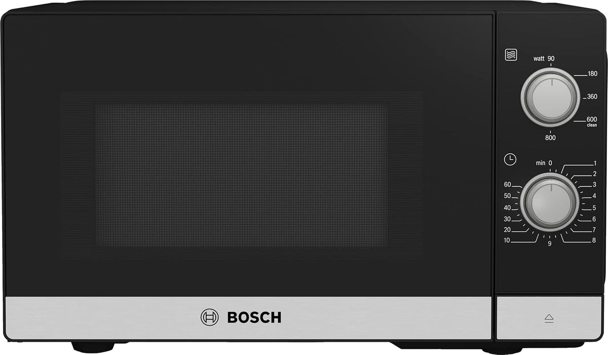 Bosch FFL020MS2 microondas, 800 W, plato giratorio de 27 cm, tope de puerta izquierda, soporte de limpieza, iluminación LED, iluminación uniforme