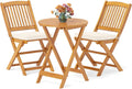 Juegos de bistro, GIANTEX, Mesa y Sillas Terraza de Madera de Acacia con 2 Cojines Acolchados Removibles, Set de Bistró con 3 Piezas Plegables