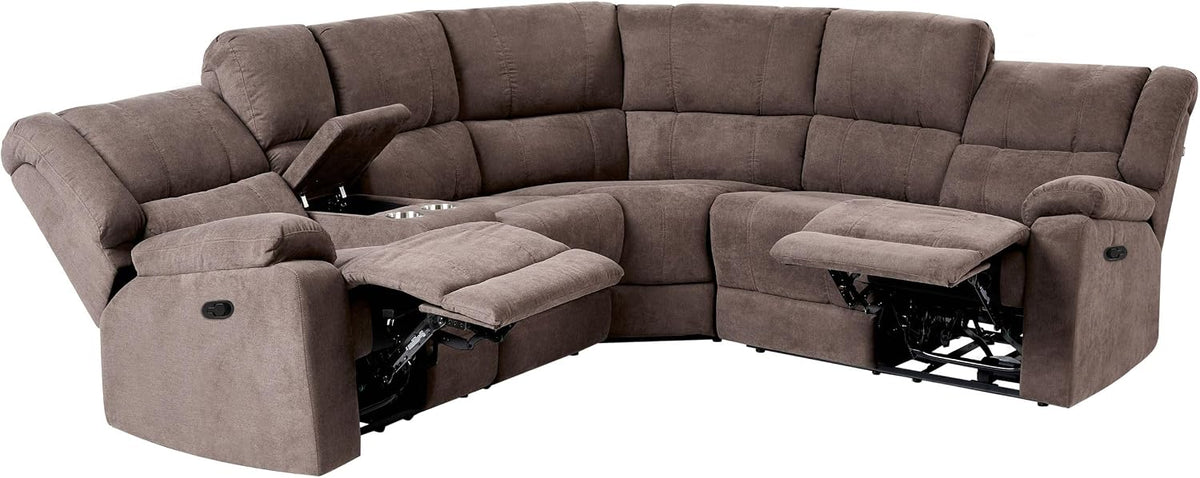 sofá, Beliani, esquinero 5 plazas reclinable Manual Gris Pardo reposabrazos portavasos Rokke