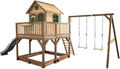 Toboganes independiente, AXI, Casa zancudo XXL en Marron y Verde de Madera FSC para ninos, Torre de Juegos con Tobogan de Olas para el Jardin.