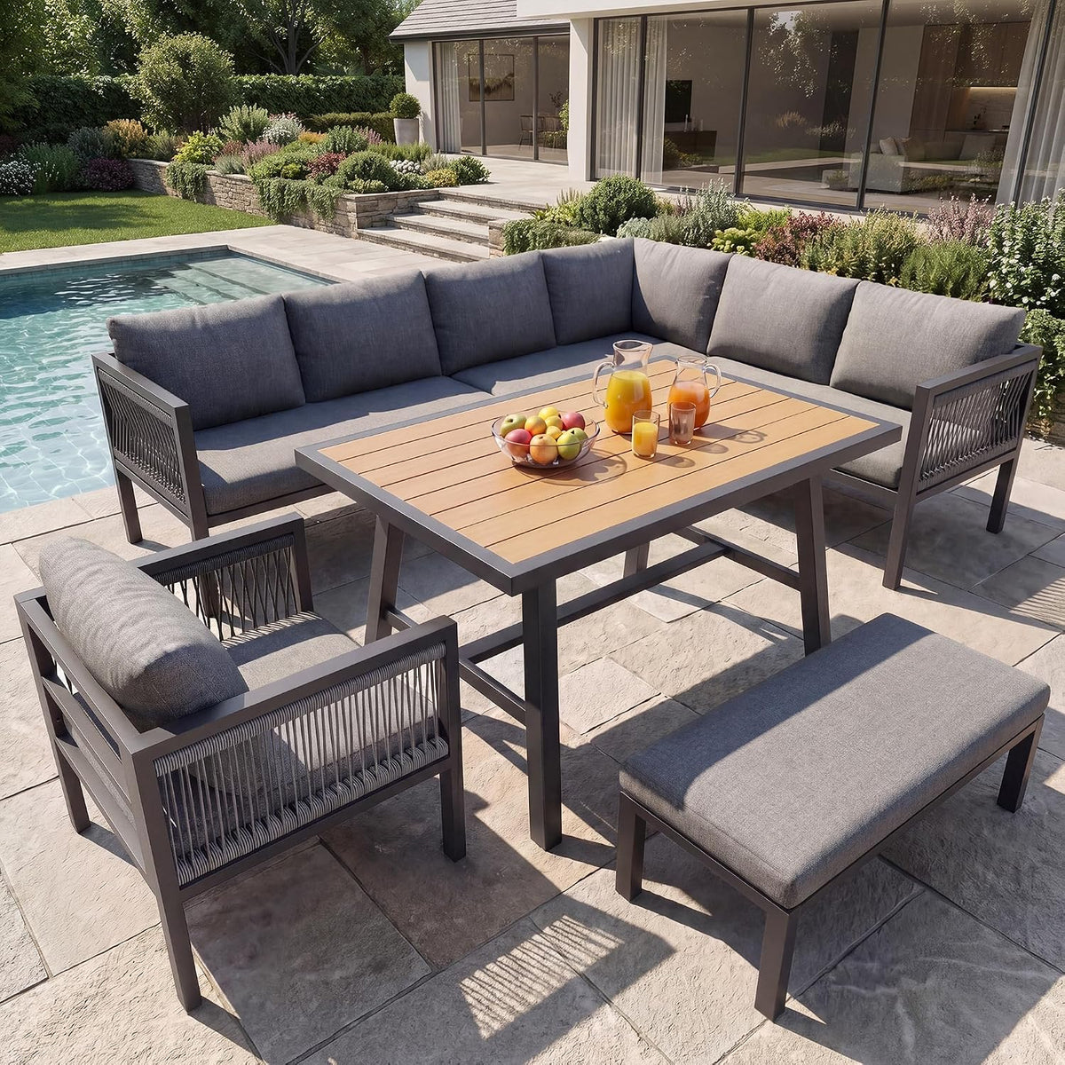 conjunto de muebles de jardín, Yrxin, sofá para exteriores, sofá de jardín en forma de L para 8-9 personas, salón de exterior para balcón y
