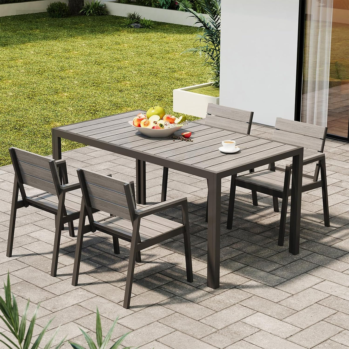 Juegos de comedor, Devoko, Imitación madera realista para jardín o terraza. para comidas, barbacoas o relax. Estilo y comodidad asegurados