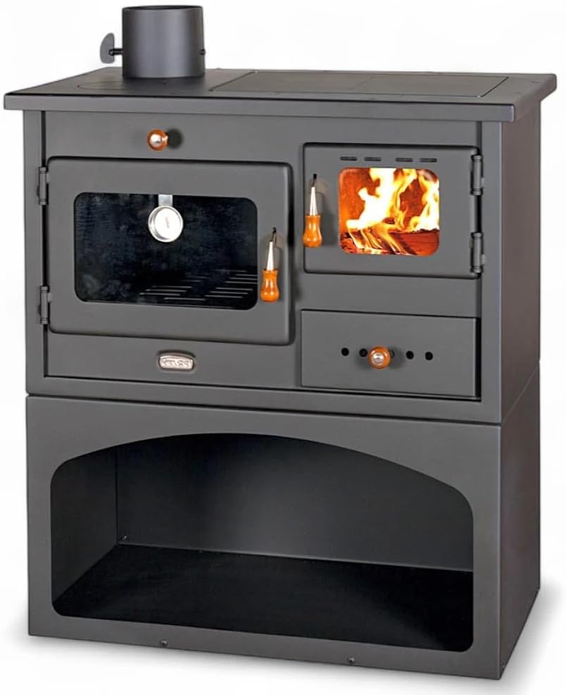 Hornos chimenea 1P34, CasaNovae24, Prity 1P34 - Estufa de leña con apertura a la izquierda, puerta izquierda, parte superior de hierro fundido