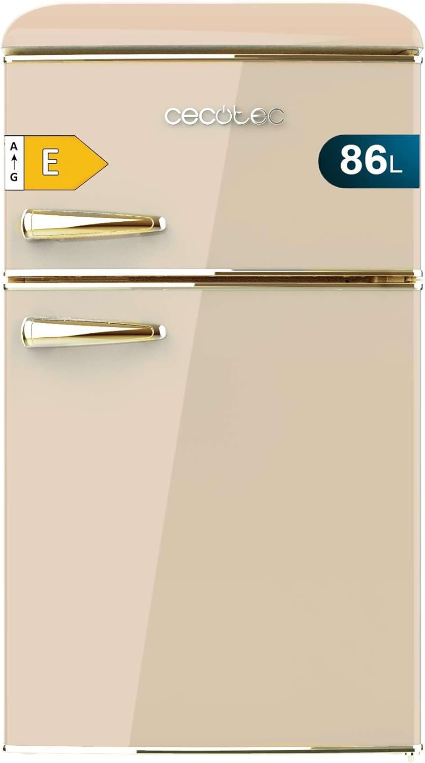 Cecotec frigorífico combi, Clase Energética E, Icebox, Beige, Luz Interior y Tirador Dorado