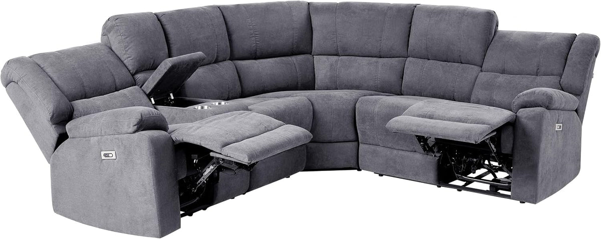 sofá, Beliani, esquinero 5 plazas reclinable eléctrico Gris Oscuro Puerto USB portavasos Rokke