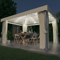 cenador, Gecheer, cortinas y mosquiteras incluidas para patio jardín exterior, aluminio y acero, poliéster impermeable, con luces LED solares