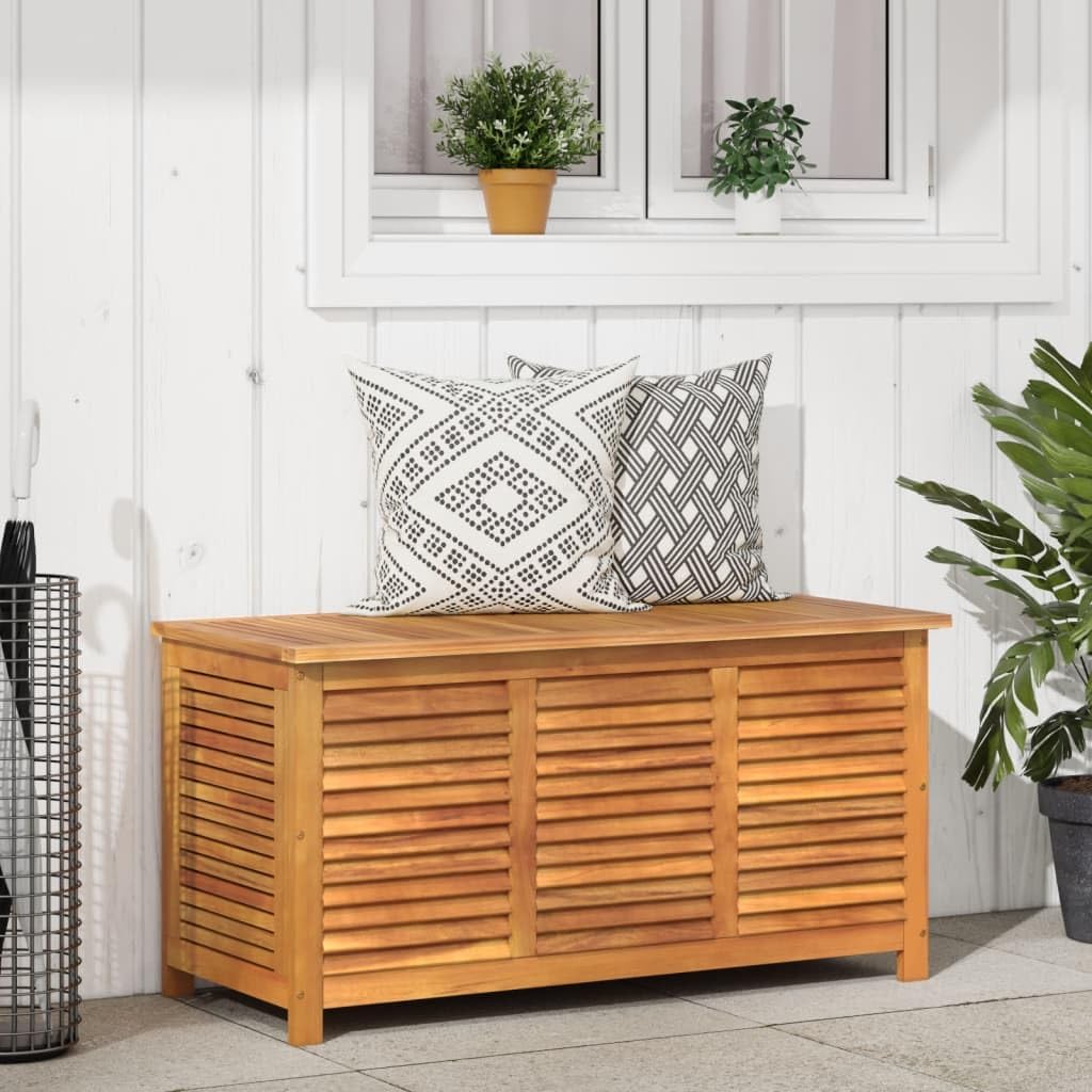 Arcones para patio, Blukee, Caja de Almacenamiento de Jardín, para Interior y Exterior, 113 x 50 x 56 cm, Baul Almacenaje de Madera de Acacia