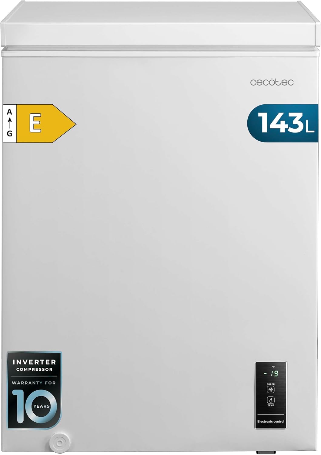 Cecotec 143P congelador horizontal, 143L Bolero CoolMarket Chest 143P White E. Cesta con Asas, Puerta ZeroG (80o-30o), Control Electrónico LED