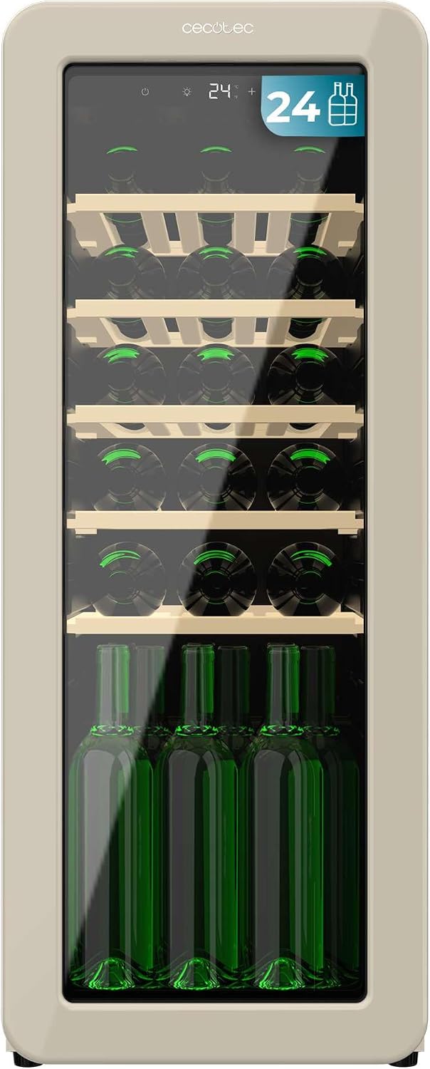 Cecotec vinoteca, NoFrost, Ventilación, 24 Botellas Retro Bolero Grandsommelier Origin 24 Hit Beige. Acabado En Beige Control Led, Temp. 5-20oC