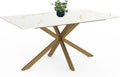 Mesa, IDMarket, - de comedor rectangular Alix para 8 personas con pata araña de latón y tablero efecto mármol dorado Alaska 160 cm