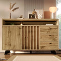 armario, Bladez, salón, aspecto de madera, 3 cajones, 2 puertas y compartimento abierto, 120 x 40 x 85 cm, Aparador vintage con frente de láminas