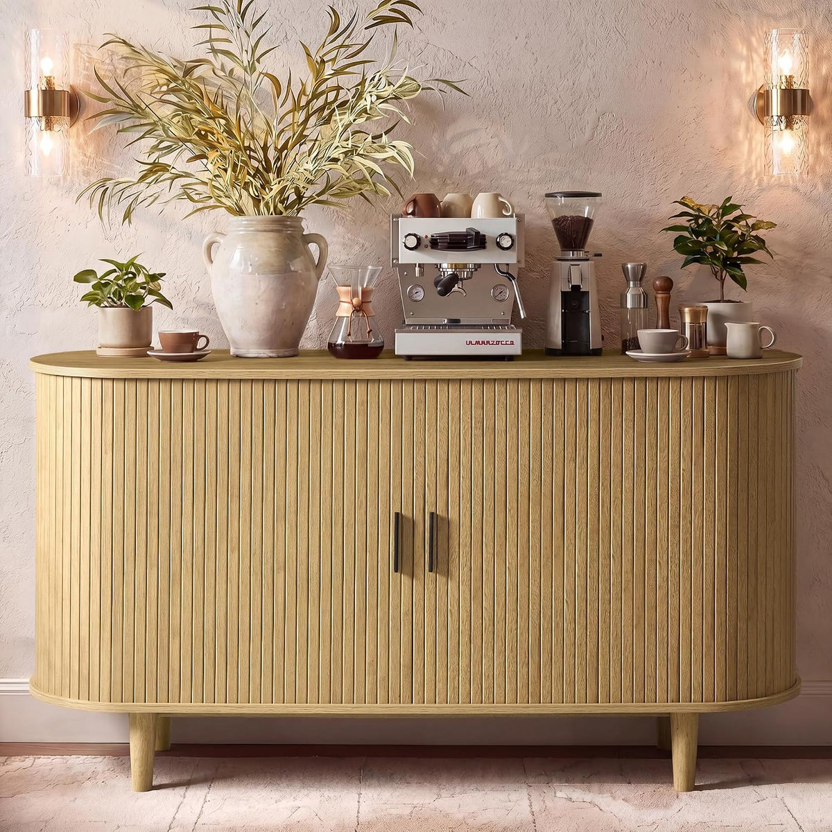 armario LSC631KK01, VASAGLE, para Salón y Comedor, 140 x 40 x 75 cm, Colección Miriana LSC631KK01, Aparador, de Almacenaje con Puertas Correderas