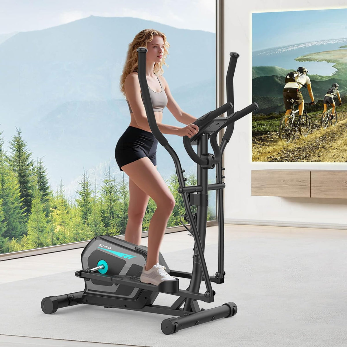 Elíptica, Neezee, Bicicleta con 16 Niveles de Resistencia Ajustable, Capacidad de Carga de 130KG, Bluetooth App, Monitor LCD, Portabotellas
