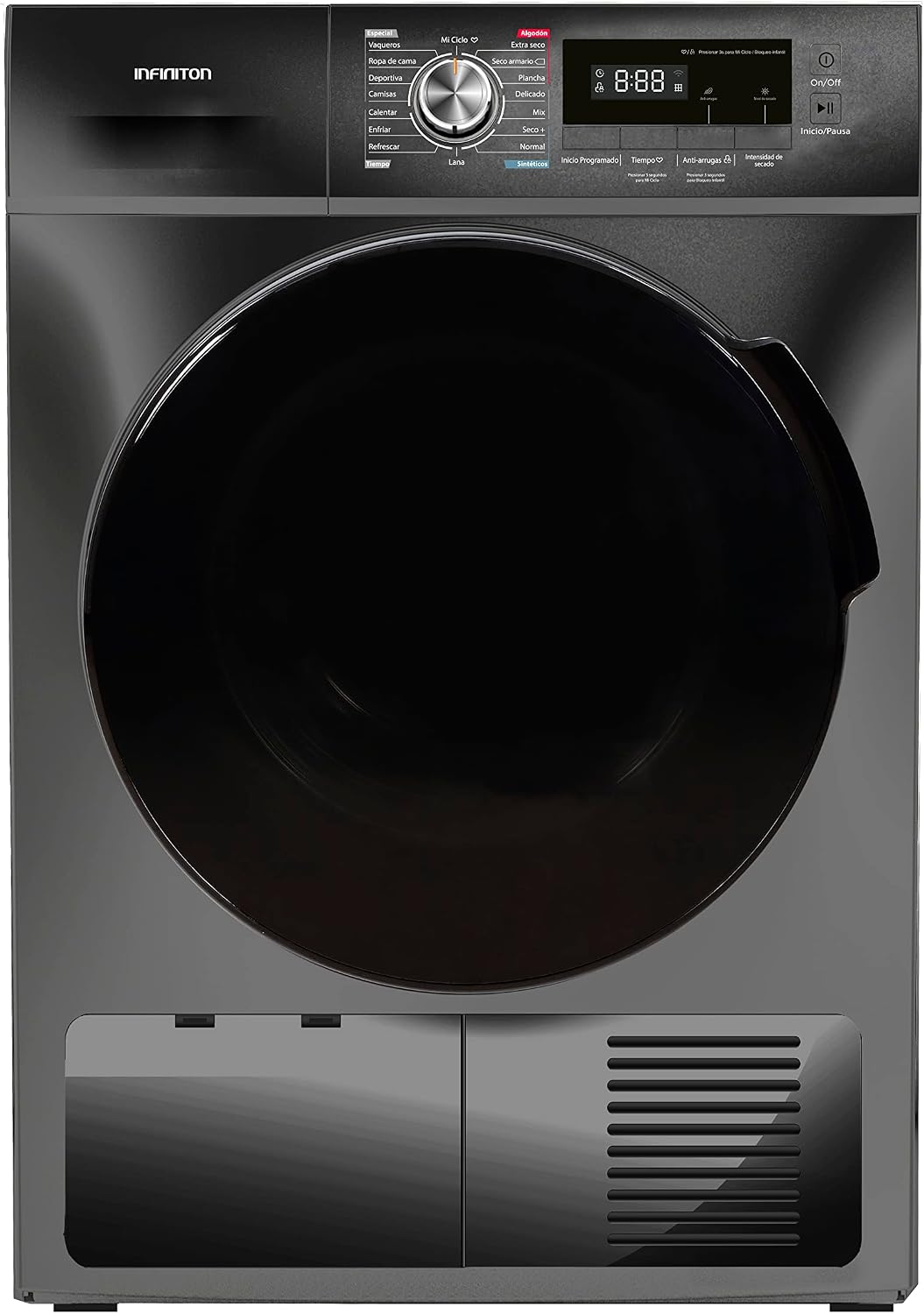 Secadoras por condensación SD-DG85C, INFINITON ELECTRONICS, Secadora SD-DG85C, Inicio Programado hasta 24h, Capacidad 8 Kg, Carga Frontal, Color Inox