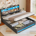 cama, AOGLLATI, Gris Oscuro, Canape Hidráulica con Almacenamiento, Estructura Matrimonio con Cabecero Almacenador, Puertos USB y Type-C