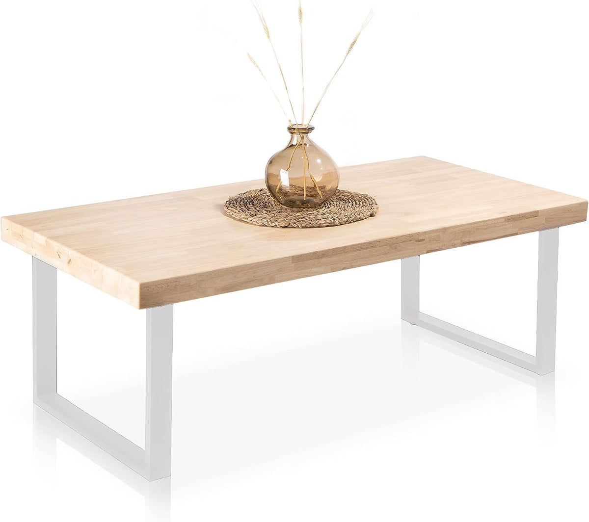 Café, Adec Group, Color Roble Salvaje y Blanco, Medidas: 60 cm (Ancho) x 120 cm (Largo) 43,5 cm (Alto), duehome, Natural, Mesa de Centro