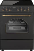 Cocinas independiente VTC60N, SOLTHERMIC, 4 FOCOS, HORNO 60 L., NEGRA RÚSTICA ACABADOS DORADOS, FUNCION TURBO Y TEMPORIZADOR
